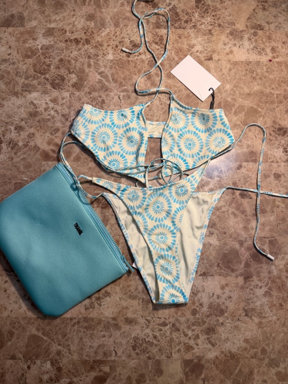 triangl swimwear Blue and White Printed Bikini